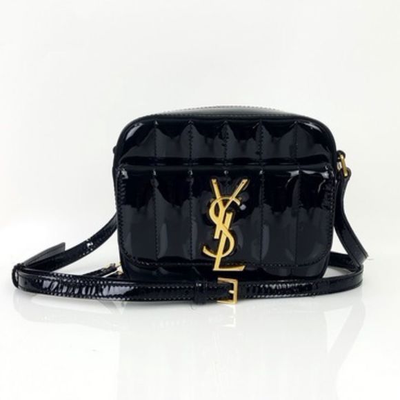YSL Saint Laurent Black Vicky Mini Patent Leather Camera Crossbody Bag Handbag - Picture 1 of 8
